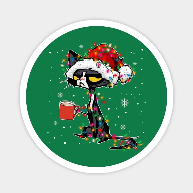 Black Cat christmas light funny Magnet by wizardwenderlust